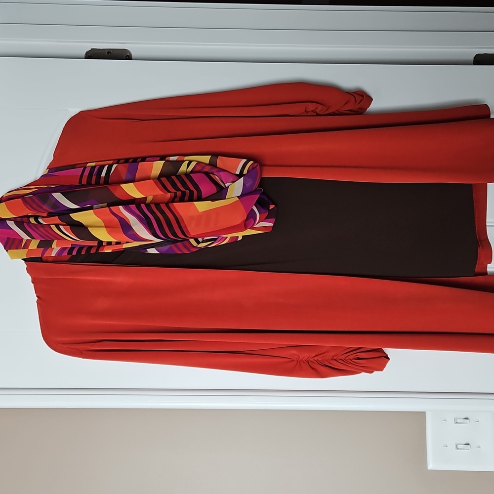 Susan Graver Cardigan With Sleevless Tunic Tank Top And Scarf, M - Like New